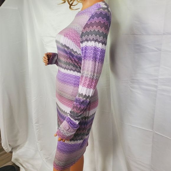Karina Grimaldi LS Knit Dress Women's Pastel Zig Zag Print Bodycon Jersey Medium - Picture 5 of 10